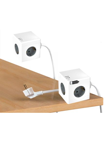 Regleta Q-Connect De Cubo Enchufe Multiple Power Cube 6 En 1 Cable De 1,4Mt 3 Tomas De Corriente+2 Usb+1 Usb C