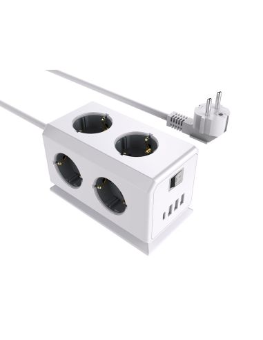 Regleta Q-Connect Enchufe Multiple 10 En 1 Cable 1,4 Mt 6 Tomas De Corriente+3 Usb+1 Usb Tipo C 140X76X87Mm
