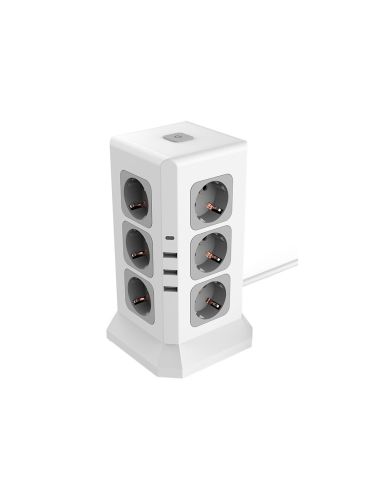 Regleta Q-Connect Enchufe Multiple 16 En 1 Cable 2 Mt 12 Tomas De Corriente+3 Usb+1 Usb Tipo C 120X120X210Mm