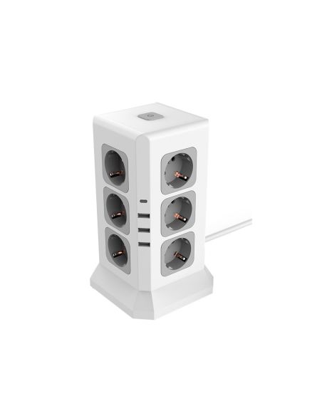 Regleta Q-Connect Enchufe Multiple 16 En 1 Cable 2 Mt 12 Tomas De Corriente+3 Usb+1 Usb Tipo C 120X120X210Mm