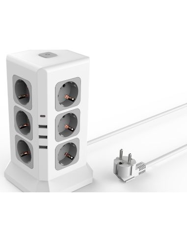 Regleta Q-Connect Enchufe Multiple 16 En 1 Cable 2 Mt 12 Tomas De Corriente+3 Usb+1 Usb Tipo C 120X120X210Mm