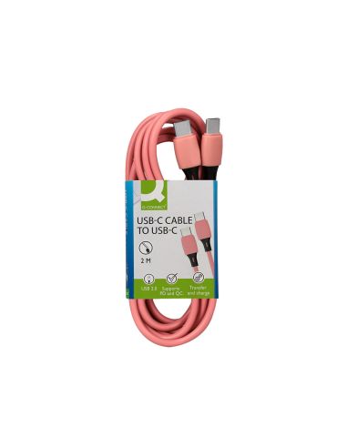 Cable Usb-C A Usb-C Q-Connect Pvc Longitud 2M Rosa