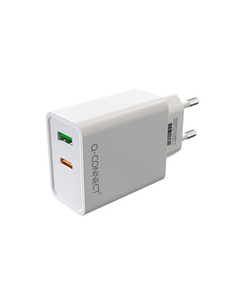 Cargador De Pared Usb-A Y Usb-C Q-Connect 20 W Blanco