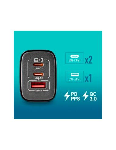 Cargador Ngs De Pared Gan Ultrarapido Para Portatil De 65W Con 3 Puertos: 2 Usb-C Y 1 Usb-A|Libreriasalesiana