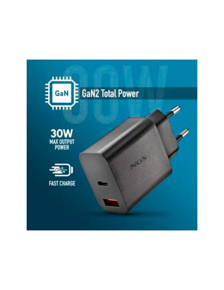 Cargador Ngs De Pared Gan Ultrarapido Para Portatil 30W Usb-C + Usb-A