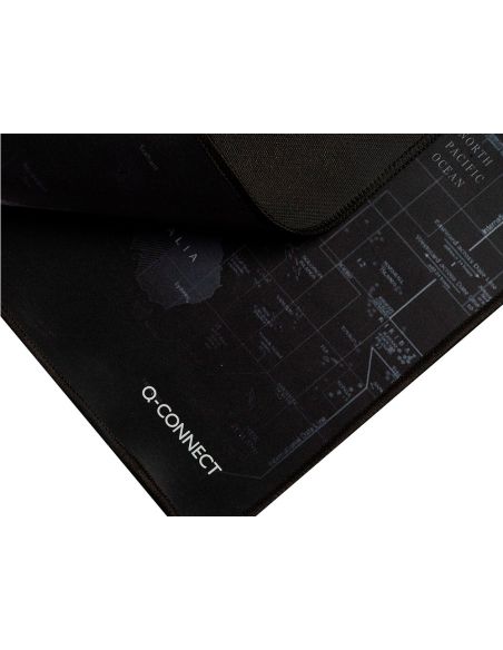 Alfombrilla Para Raton Q-Connect Xxl Negra Con Diseño Mapa Del Mundo 900X400 Mm