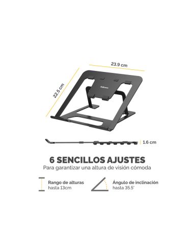 Soporte Para Portatil Fellowes Aluminia Plegable Negro 315X230X20 Mm