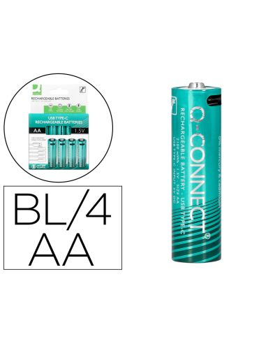 Pila Q-Connect Aa Recargable Por Usb-C Blister De 4 Unidades