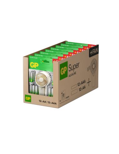 Pila Gp Ultra Alcalina Blister De 12 Unidades Aa + 12 Unidades Aaa + Ventilador De Mano