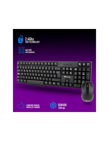 Set Teclado Y Raton Ngs Inalambricos 2.4Ghz Usb Color Negro