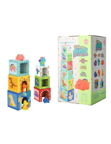 Juego Infantil Imaginovo Cubos Apilables Nidos Dinosaurios +12 Meses 12 Piezas 13X13X13Cm