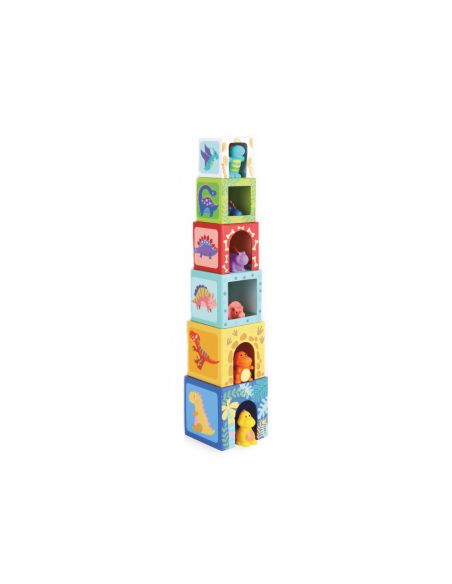 Juego Infantil Imaginovo Cubos Apilables Nidos Dinosaurios +12 Meses 12 Piezas 13X13X13Cm
