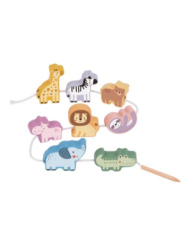Juego Infantil Imaginovo Madera Cuentas Animales Para Enhebrar +24 Meses 13 Piezas 27X6,5X6,5Cm