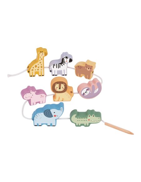 Juego Infantil Imaginovo Madera Cuentas Animales Para Enhebrar +24 Meses 13 Piezas 27X6,5X6,5Cm