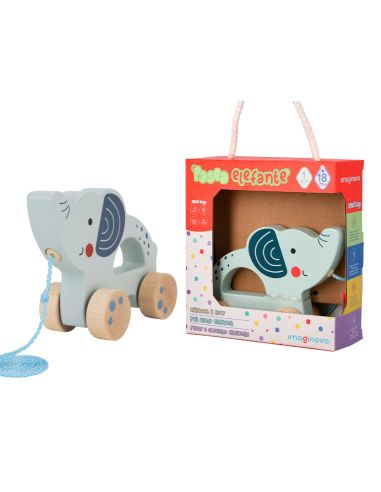 Juego Infantil Imaginovo Madera Elefante Para Arrastrar Con Ruedas +12 Meses 13,4X10X5,4Cm