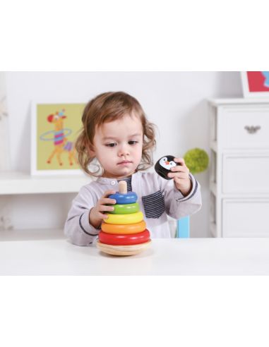 Juego Infantil Imaginovo Madera Forma De Pinguino Torre De Formas Apilables +12 Meses 7 Piezas 18X12X12Cm