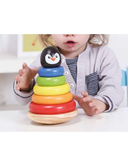 Juego Infantil Imaginovo Madera Forma De Pinguino Torre De Formas Apilables +12 Meses 7 Piezas 18X12X12Cm