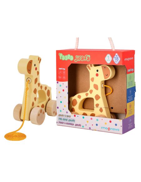 Juego Infantil Imaginovo Madera Jirafa Para Arrastrar Con Ruedas +12 Meses 16X12X5,4Cm