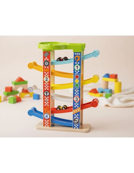 Juego Infantil Imaginovo Madera Torre De Deslizamiento Con 7 Niveles Incluye 6 Coches +18 Meses 38X32X14Cm