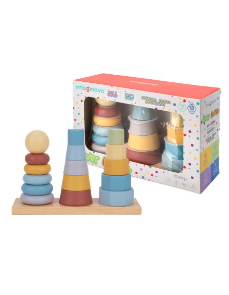 Juego Infantil Imaginovo Madera Torre De Formas Apilables +18 Meses 17 Piezas 28X20X9Cm