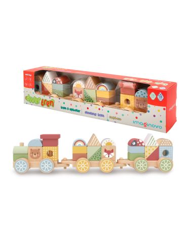 Juego Infantil Imaginovo Madera Tren Figuras Apilables Con Ruedas +18 Meses 38X9,5X7,5Cm