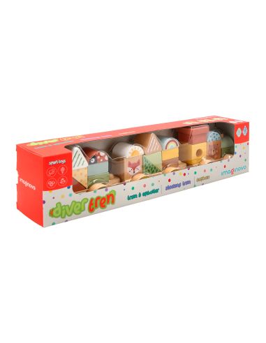 Juego Infantil Imaginovo Madera Tren Figuras Apilables Con Ruedas +18 Meses 38X9,5X7,5Cm