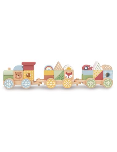 Juego Infantil Imaginovo Madera Tren Figuras Apilables Con Ruedas +18 Meses 38X9,5X7,5Cm