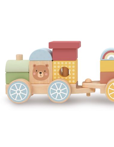 Juego Infantil Imaginovo Madera Tren Figuras Apilables Con Ruedas +18 Meses 38X9,5X7,5Cm