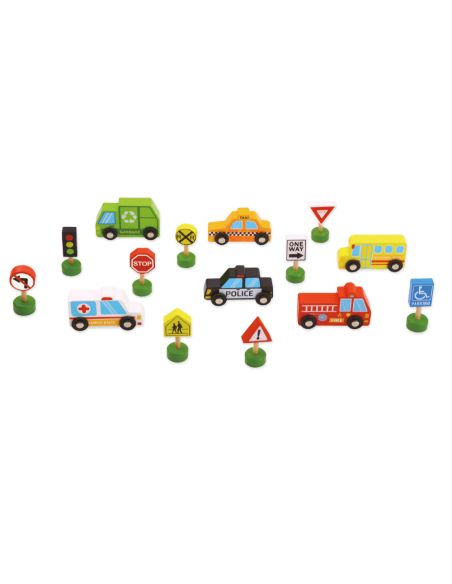Juego Infantil Imaginovo Madera Vehiculos Y Señales De Trafico +3 Años 16 Piezas 30X22X4Cm