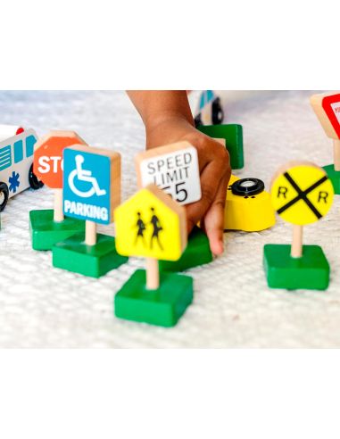 Juego Infantil Imaginovo Madera Vehiculos Y Señales De Trafico +3 Años 16 Piezas 30X22X4Cm