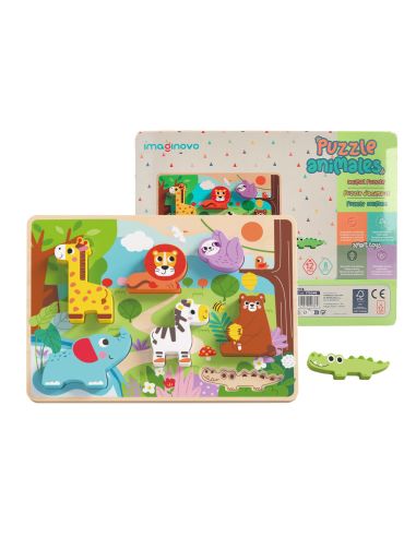 Puzle Infantil Imaginovo Madera 3D Animales +12 Meses 8 Piezas 29,5X22X1,7Cm