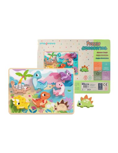 Puzle Infantil Imaginovo Madera 3D Dinosaurios +12 Meses 8 Piezas 29,5X22X1,7Cm
