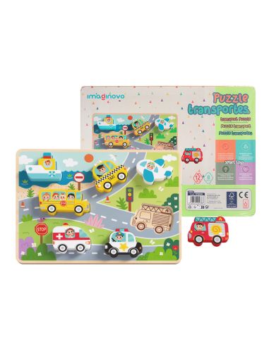 Puzle Infantil Imaginovo Madera 3D Vehiculos +12 Meses 8 Piezas 29,5X22X1,7Cm