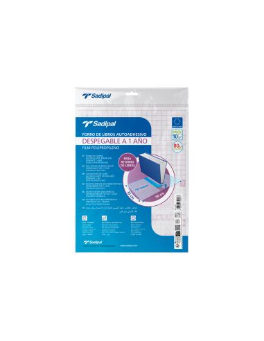 Forralibro Adhesivo Para Libros Sadipal Desplegable 1 Año 80 Mc 50X35 Cm Pack De 10 Unidades