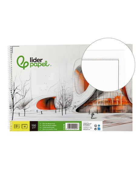 Bloc Dibujo Liderpapel Lineal Vanguardia Espiral 230X325Mm 20 Hojas 130G/M2 Con Recuadro Perforado