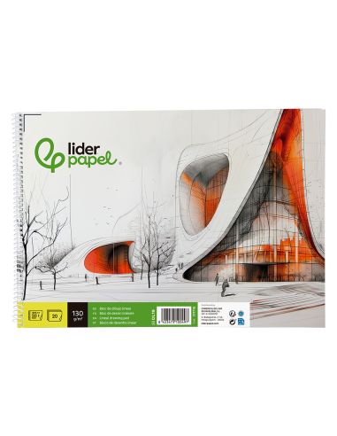 Bloc Dibujo Liderpapel Lineal Vanguardia Espiral 230X325Mm 20 Hojas 130G/M2 Con Recuadro Perforado