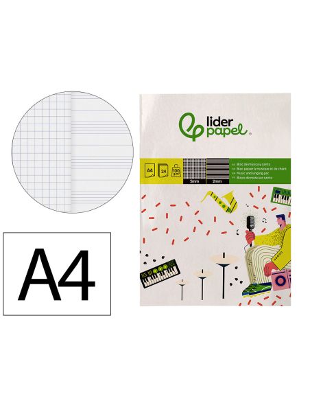 Bloc Musica Y Canto Liderpapel Pentagrama Interlineado 2 Mm Cuadricula 5Mm Din A4 24 Hojas 100G/M2