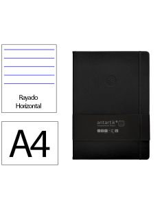 Cuaderno Con Gomilla Antartik Notes Tapa Dura A4 Hojas Rayas Negro 100 Hojas 80 Gr Fsc