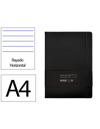 Cuaderno Con Gomilla Antartik Notes Tapa Dura A4 Hojas Rayas Negro 100 Hojas 80 Gr Fsc