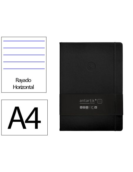 Cuaderno Con Gomilla Antartik Notes Tapa Dura A4 Hojas Rayas Negro 100 Hojas 80 Gr Fsc