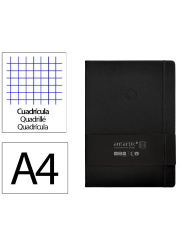Cuaderno Con Gomilla Antartik Notes Tapa Dura A4 Hojas Cuadricula Negro 100 Hojas 80 Gr Fsc