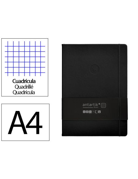 Cuaderno Con Gomilla Antartik Notes Tapa Dura A4 Hojas Cuadricula Negro 100 Hojas 80 Gr Fsc