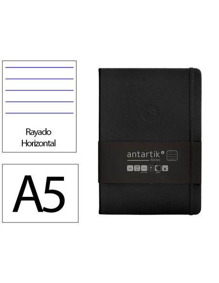 Cuaderno Con Gomilla Antartik Notes Tapa Dura A5 Hojas Rayas Negro 100 Hojas 80 Gr Fsc