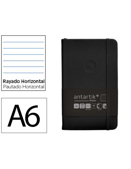 Cuaderno Con Gomilla Antartik Notes Tapa Dura A6 Hojas Rayas Negro 100 Hojas 80 Gr Fsc