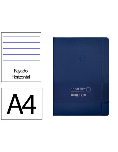 Cuaderno Con Gomilla Antartik Notes Tapa Dura A4 Hojas Rayas Azul Marino 100 Hojas 80 Gr Fsc