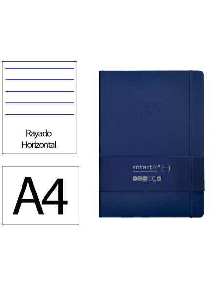 Cuaderno Con Gomilla Antartik Notes Tapa Dura A4 Hojas Rayas Azul Marino 100 Hojas 80 Gr Fsc