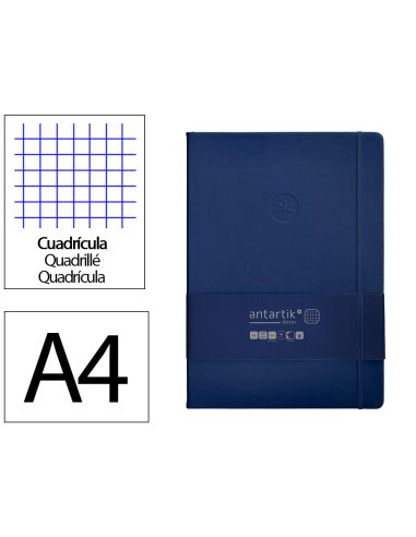 Cuaderno Con Gomilla Antartik Notes Tapa Dura A4 Hojas Cuadricula Azul Marino 100 Hojas 80 Gr Fsc