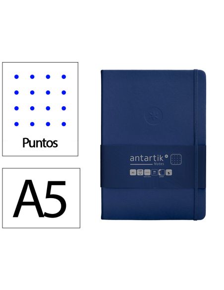 Cuaderno Con Gomilla Antartik Notes Tapa Dura A5 Hojas Puntos Azul Marino 100 Hojas 80 Gr Fsc