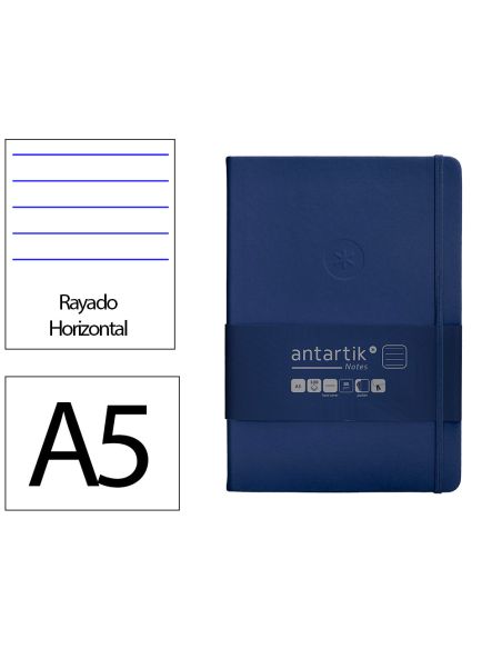 Cuaderno Con Gomilla Antartik Notes Tapa Dura A5 Hojas Rayas Azul Marino 100 Hojas 80 Gr Fsc