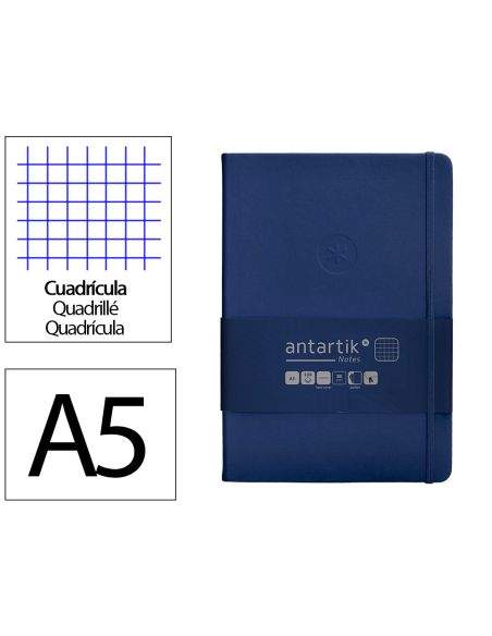 Cuaderno Con Gomilla Antartik Notes Tapa Dura A5 Hojas Cuadricula Azul Marino 100 Hojas 80 Gr Fsc